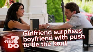 Girlfriend surprises boyfriend with push to tie the knot