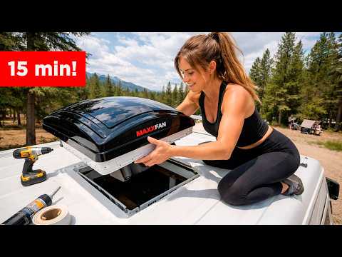 Maxxfan Deluxe Installation in 15 min. Maxxair Roof Vent Review. Build Camper Van