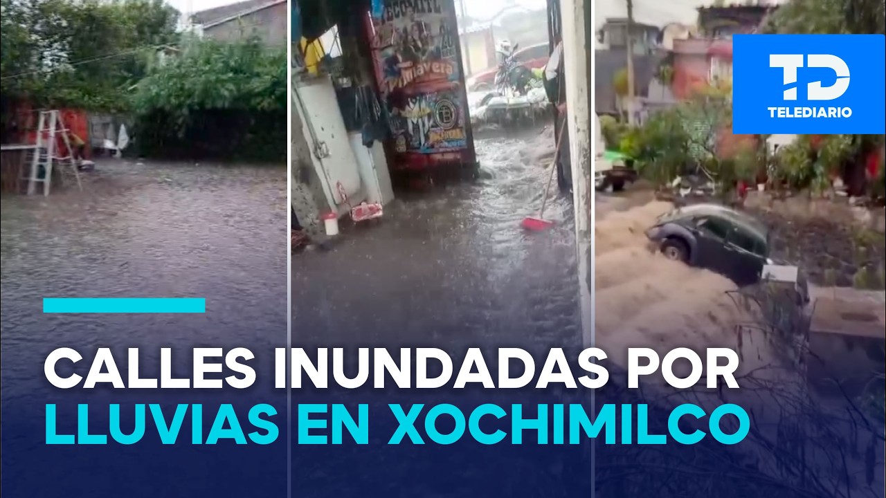 ¡La corriente se llevó un auto! Fuerte lluvia provoca inundaciones en San Gregorio, Xochimilco
