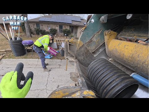 Garbage Truck grab HEAVY Bulky Trash | Garbage Man POV | 4K ASMR