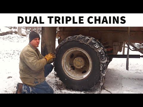 Installing Dual Triple Tire Chains on AWD Plow Dump Truck