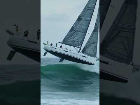 Racing Yacht Jumps a Giant Wave 🌊⛵ | Epic Sailing Moment #racingyacht #flying #waves #oceanwonder