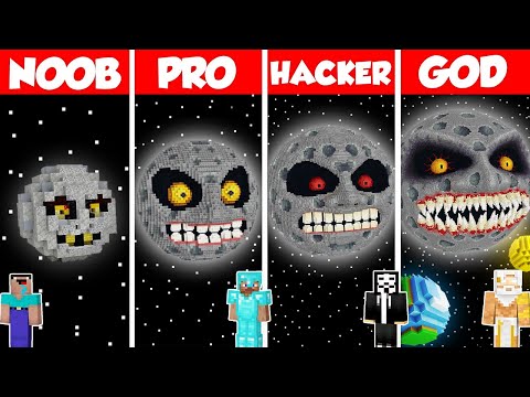 SCARY MOON BASE HOUSE BUILD CHALLENGE - Minecraft Battle: NOOB vs PRO vs HACKER vs GOD / Animation
