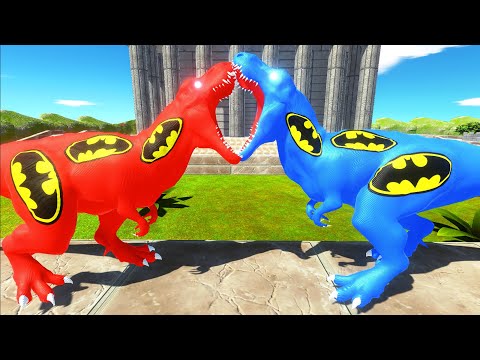 RED BATMAN T-REX vs BLUE BATMAN T-REX ANCIENT DEATH RUN - Animal Revolt Battle Simulator
