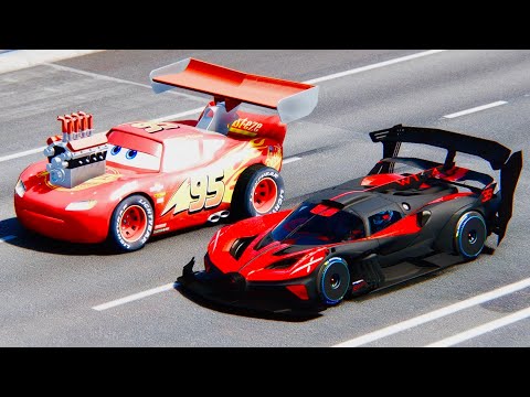 Bugatti Bolide GTR Concept vs Lightning McQueen Dragster Edition at 24 KM Drag Race