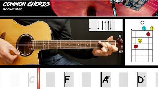 Rocket Man - Elton John | EASY GUITAR LESSON | Scrolling Chords &amp; Lyrics