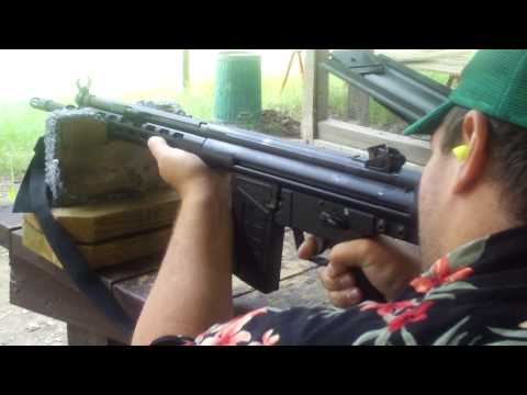Kaveman firing 6 shots with the .308 7.62 x 51 ptr g3 clone. battle assault rifle