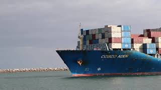 Busy day in the channel with cruise ship, container ship, tug and pilot boat, Outer Harbor, Adelaide
