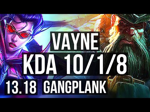 VAYNE vs GANGPLANK (TOP) | 10/1/8, 2.6M mastery, 1000+ games, Legendary | KR Diamond | 13.18