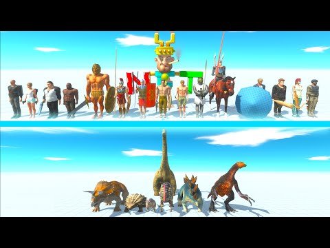 ALL HUMANS Team vs HERBIVORE DINOSAURS Team - Animal Revolt Battle Simulator ARBS