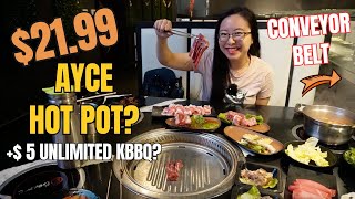 $21.99 AYCE Conveyor Belt HOT POT + $5 Unlimited KBBQ! | SeaPot Sacramento Honest Review
