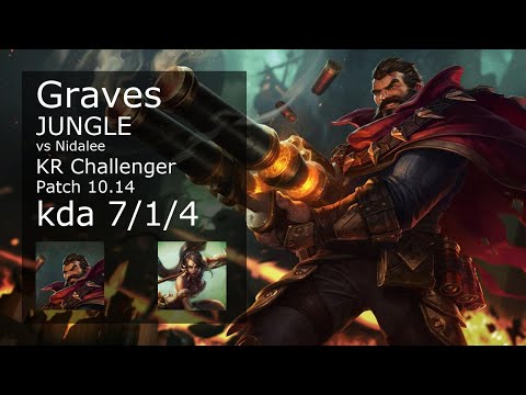 Graves Jungle vs Nidalee - KR Challenger 7/1/4 Patch 10.14 Gameplay // [롤] 그레이브즈 vs 니달리 정글