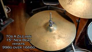 Video thumbnail for big sounding 70s A Zildjian 15" New Beat hi-hats 998g over 1666g vintage cymbals by Brooklyn Drum Company