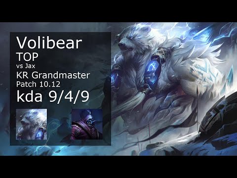 Volibear vs Jax Top - KR Grandmaster 9/4/9 Patch 10.12 Gameplay // [롤] 볼리베어 vs 잭스 탑