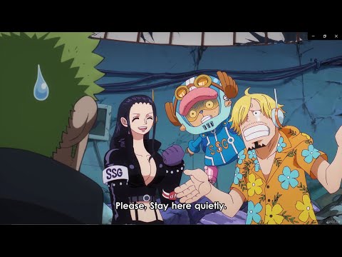 Robin,Sanji and Chopper stops Zoro to go find Vegapunk in egghead