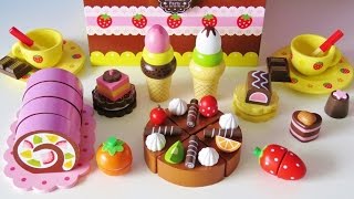 Toy tea party playset velcro cutting fruits cakes cookies Elsa Baby Alive learn names of foods