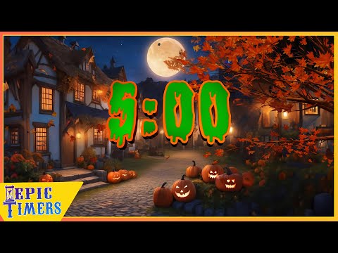 5 Minute Countdown Timer with fun Relaxing Halloween Scene and music for Classrooms!