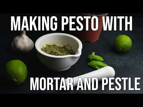 Making pesto with mortar and pestle at Home! Perfect Sauce for Pasta or Pizza