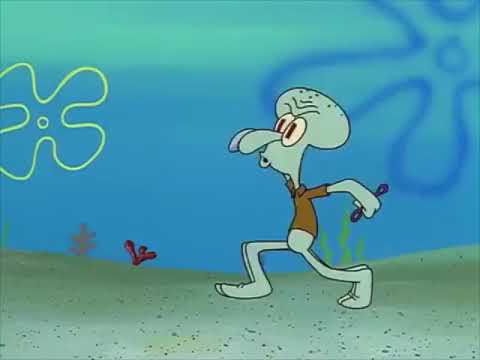 Squidward blows a bubble