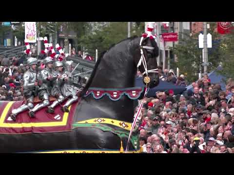 A giant wooden horse rides once a decade in Belgium