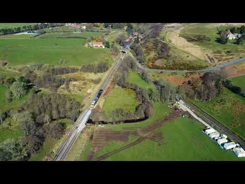 NYMR - 1st diesel and steam passenger locos over new Goathland Bridges. 12 coach Class 37 stock move