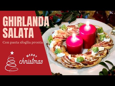 GHIRLANDA SALATA prosciutto cotto, Philadelpia e funghi di pasta sfoglia pronta | ricetta di Natale