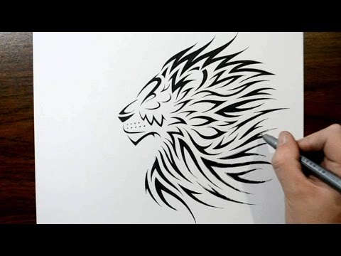 How to Draw a Lion - Tribal Tattoo Design Style