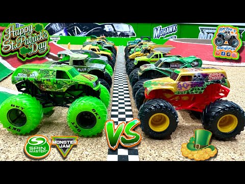 Toy Diecast Monster Truck Racing Tournament | St. Patrick’s Day Green & Gold MonsterJam Matchup
