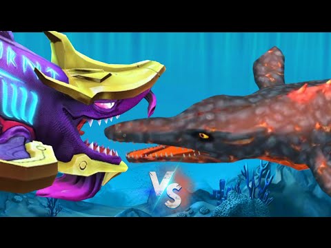 ABYSSAL SHARK VS MAGMA MOSSASAURUS! - Hungry Shark World VS Double Head Shark Attack