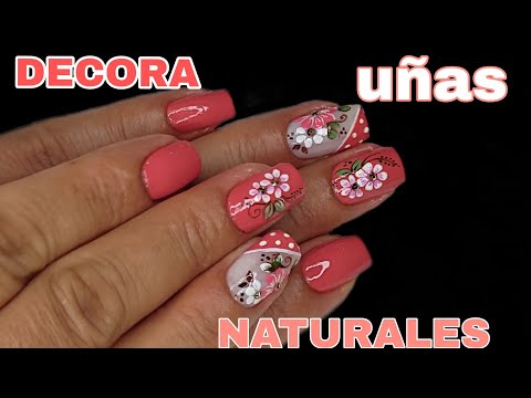 Diseño bonito  para uñas NATURALES /Uñas naturales con flores /design for natural Nails. 😍
