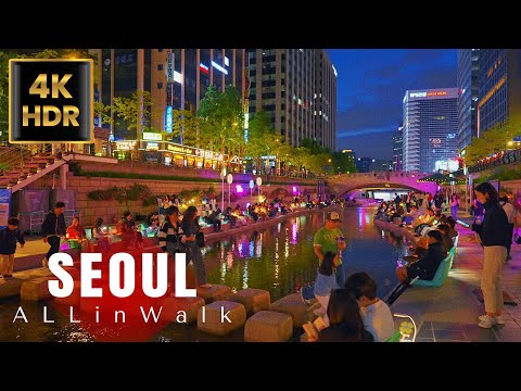 4K Seoul Evening Walk - City Hall / Cheonggyecheon / Jongno / Myeongdong | Korea | 4K HDR | 4K Walk