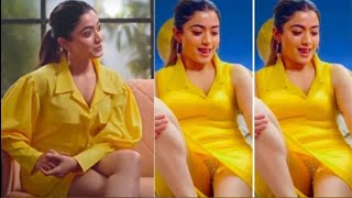 Rashmika Mandhana Hot Sexy Look In Yellow Dress  G