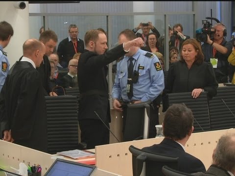 Norway mass killer Anders Breivik gives far right salute as he arrives in court