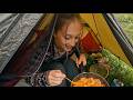 Solo Girl Camping In Rainy Forest Thunderstorm Heavy Rain ASMR