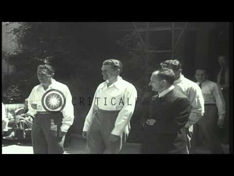 People greet Russian airmen after they set a record of flying the airplanes over ...HD Stock Footage
