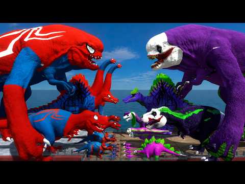 Spiderman D-Rex vs Joker D-Rex | Dinosaurs Bridge Challenge | Animal Revolt Battle Simulator