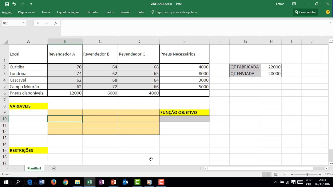 modelagem de transporte com SOLVER