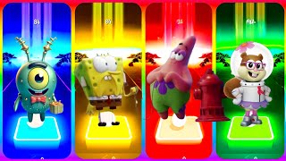 PLANKTON VS SPONGEBOB VS PATRICK STAR VS SANDY CHEEKS | TILES HOP EDM RUSH