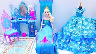 💙Barbie princess bedroom💙Elsa Frozen💙Princess dollhouse morning routine bathroom shower dress