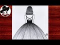 Easy girl backside drawing || How to draw a girl with beautiful dress
