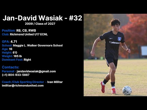 NCFC Showcase 2025 | Jan-David Wasiak | U17 Richmond United ECNL| Highlight Video