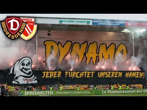 Choreography & Pyro Dynamo fans in Cottbus | Energie Cottbus - Dynamo Dresden.