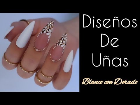 DISEÑOS DE UÑAS 💅BLANCO Y DORADO #uñas2022 #uñasdecoradas #uñasblancas #desingnails #tendenciaenuñas