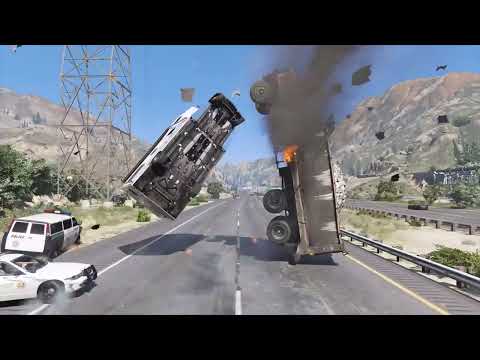 GTA 5 MASSIVE CLOSE UP DUMP TRUCK CRASHES   IMPACT COMPILATION #23
