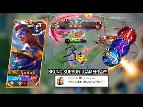 BRUNO SUPPORT 🤣⚽ | BRUNO BEST BUILD AND EMBLEM MLBB