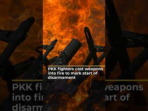 PKK fighters cast weapons into fire to mark start of disarmament | AJ #shorts