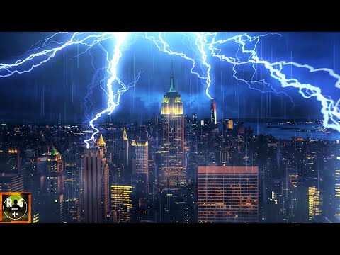 Heavy Thunderstorm over New York Manhattan | Sounds of Rain, Strong Thunder & Loud Lightning Strikes