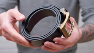 Ремінь з натуральної шкіри з ретро латунною пряжкою 20215 Vintage чорний