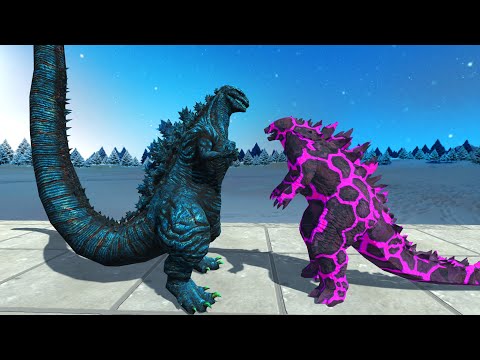 New Godzilla 2014 Lava Vs Team Shin Godzilla Ice Death run -Animal Revolt Battle Simulator