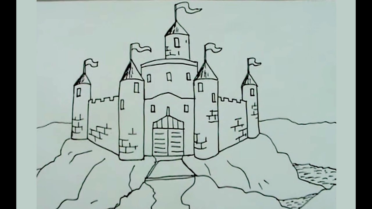 Aprende a dibujar paso a paso un castillo medieval 2/2 - castell drawing